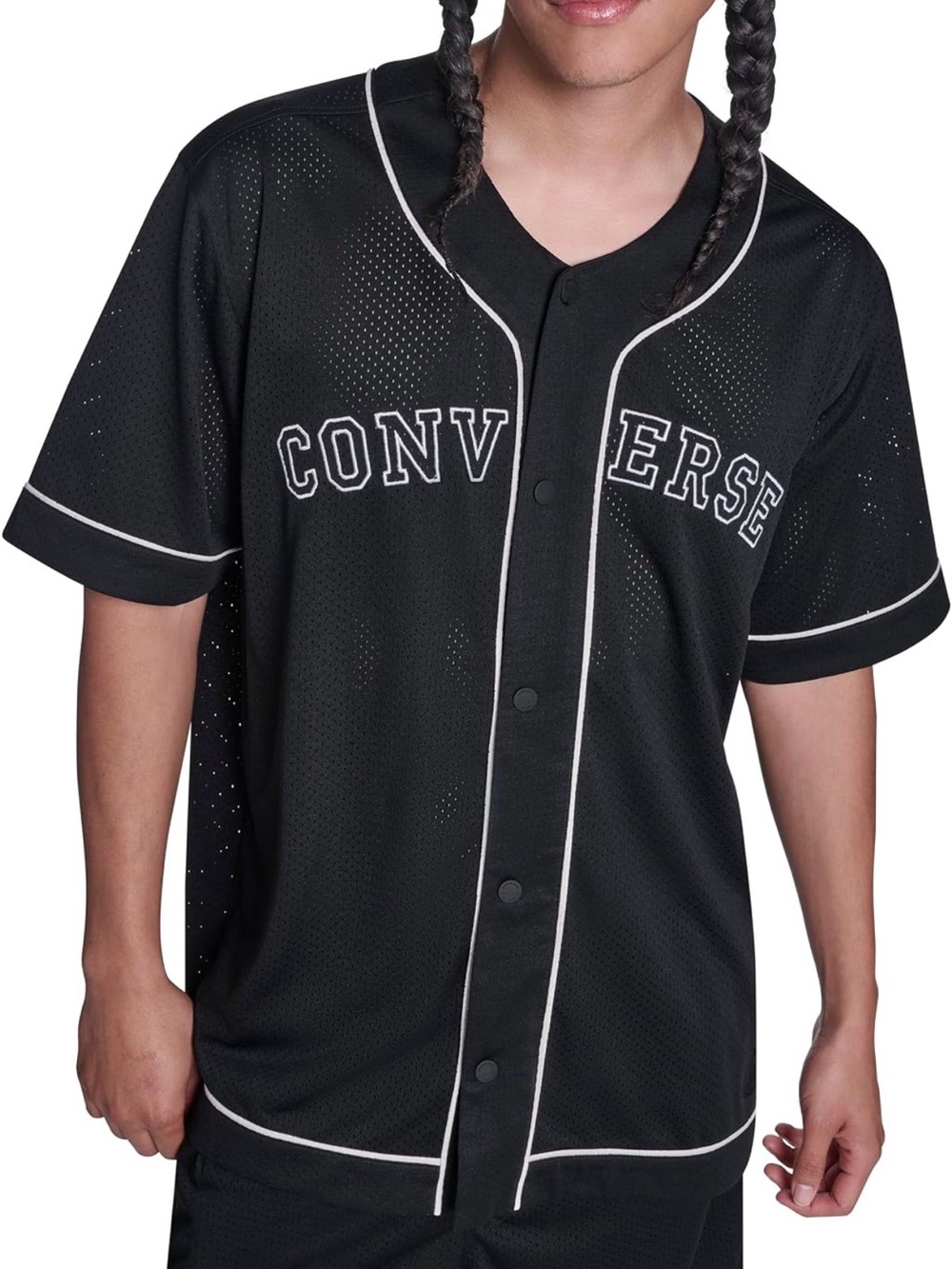 Men’s Converse Mesh Baseball Jersey - black / white - Large